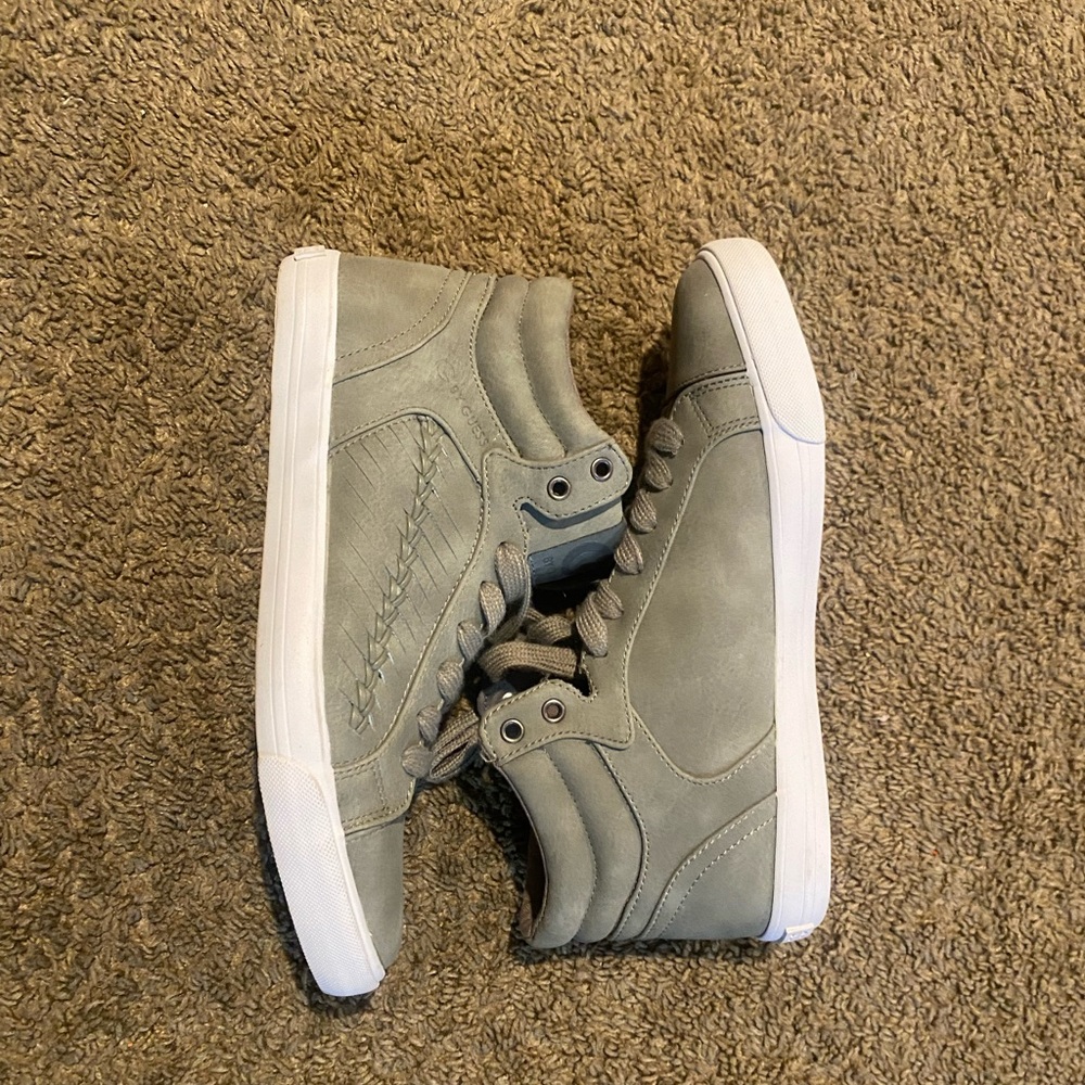 Guess shoe size 9 1/2 color& material gray and suede material